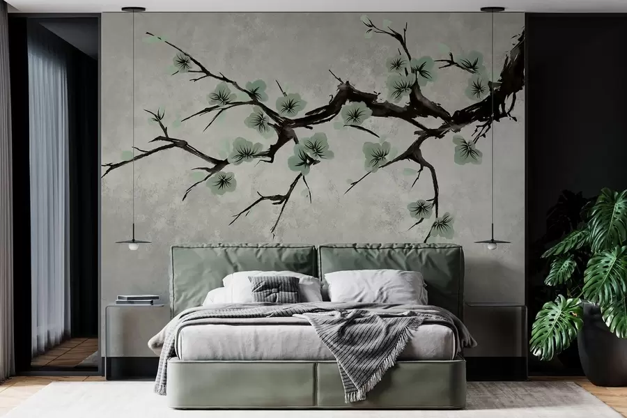 wall murals Грана са зеленим цветовима у мирним тоновима w05425v2