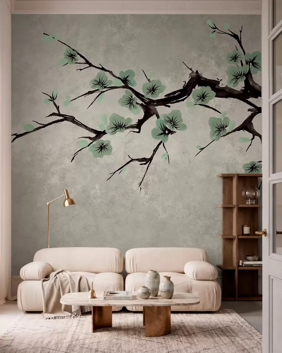 wall murals Грана са зеленим цветовима у мирним тоновима w05425v2