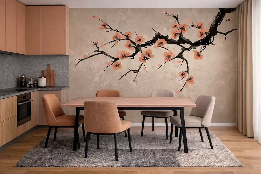 wall murals Грана са цветовима брескве на текстурираној позадини w05425v3