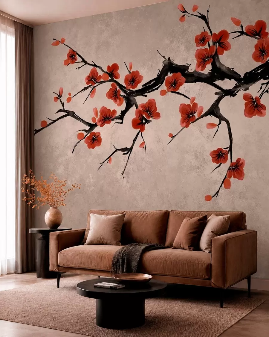 wall murals Гранчица цвета у источном стилу на беж позадини w05425v4