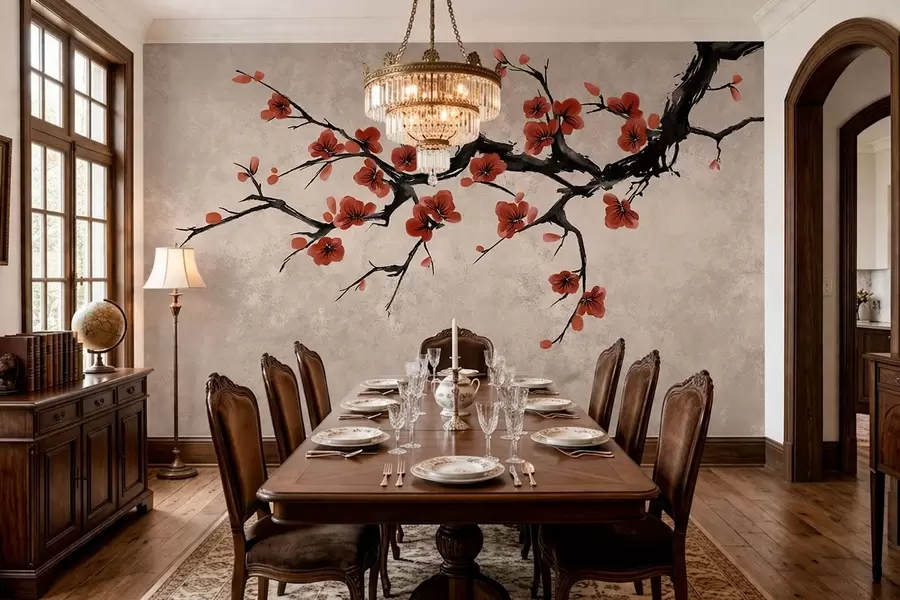 wall murals Гранчица цвета у источном стилу на беж позадини w05425v4