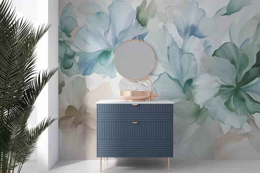 wall murals Апстрактни фантастични цветови у нијансама зелене, плаве и беж у стилу сликања, текстурирана уметност w09767v1