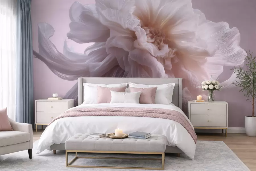 wall murals Волуметријски свилени цвет у нежним ружичастим и беж тоновима w09809