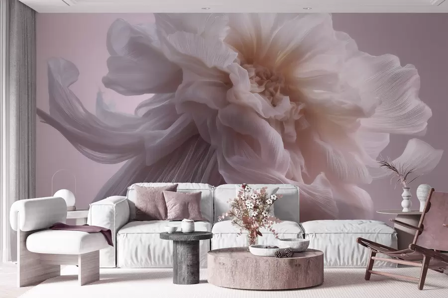 wall murals Волуметријски свилени цвет у нежним ружичастим и беж тоновима w09809