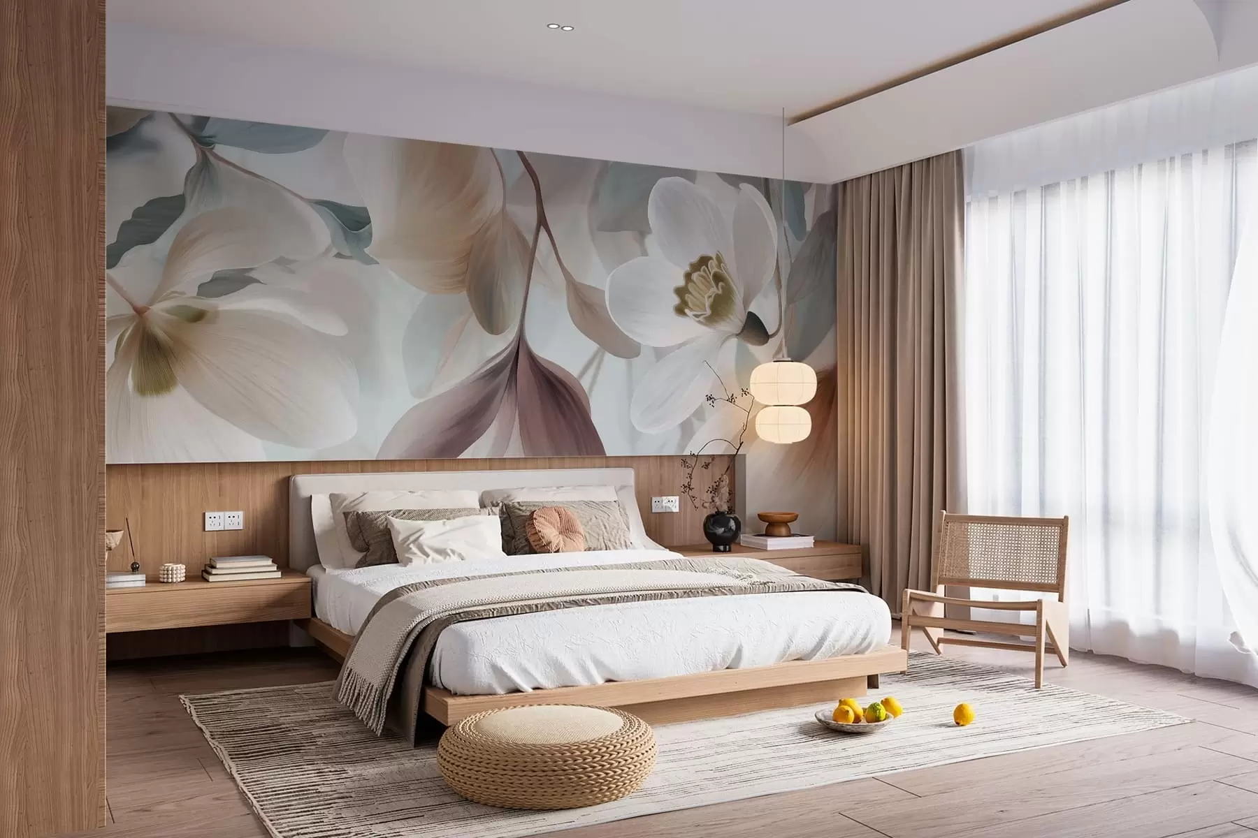 wall murals нежна композиција цвећа и лишћа у пастелним нијансама w05240