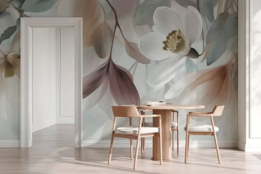 wall murals нежна композиција цвећа и лишћа у пастелним нијансама w05240