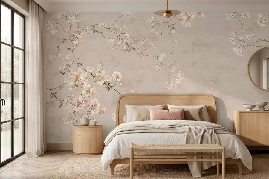 wall murals Нежне цветне гране кинеског порекла на светлој позадини w05427