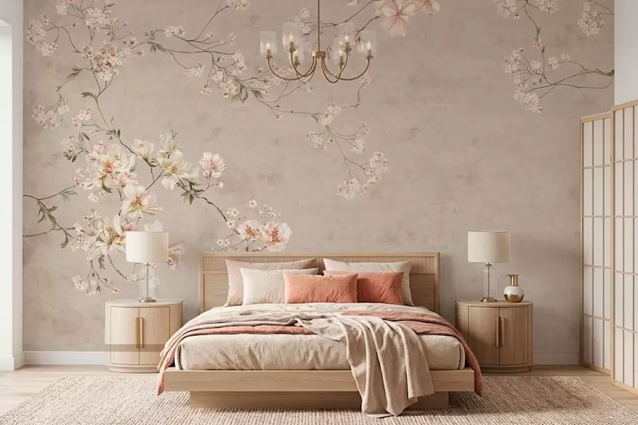 wall murals Нежне цветне гране кинеског порекла на светлој позадини w05427