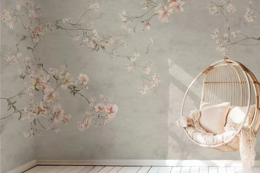 wall murals Цветне гране кинеске културе на сивој позадини w05427v1