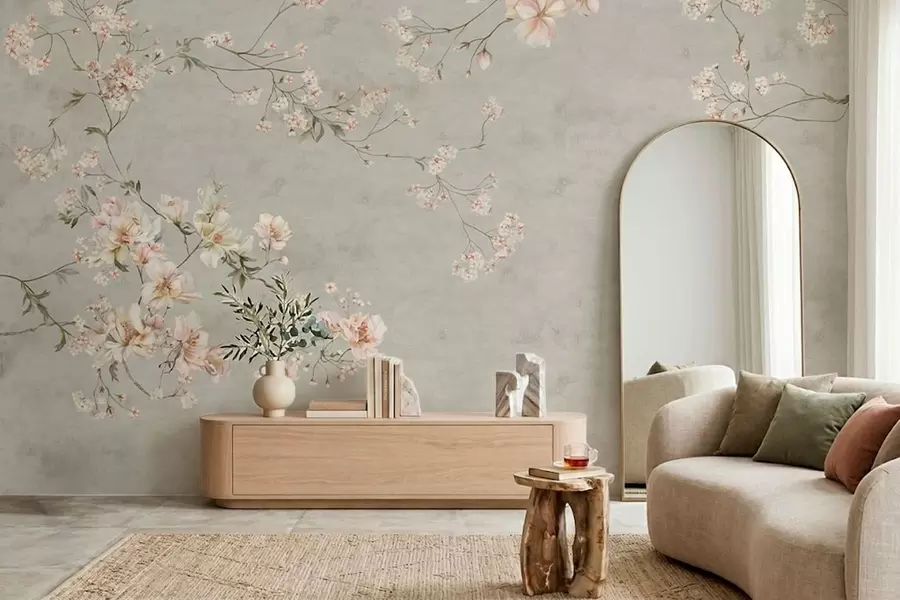 wall murals Цветне гране кинеске културе на сивој позадини w05427v1