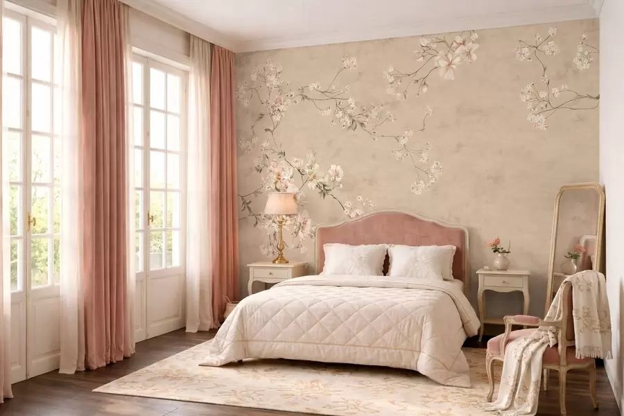 wall murals Цветне гране кинеског порекла на топлој беж позадини w05427v2