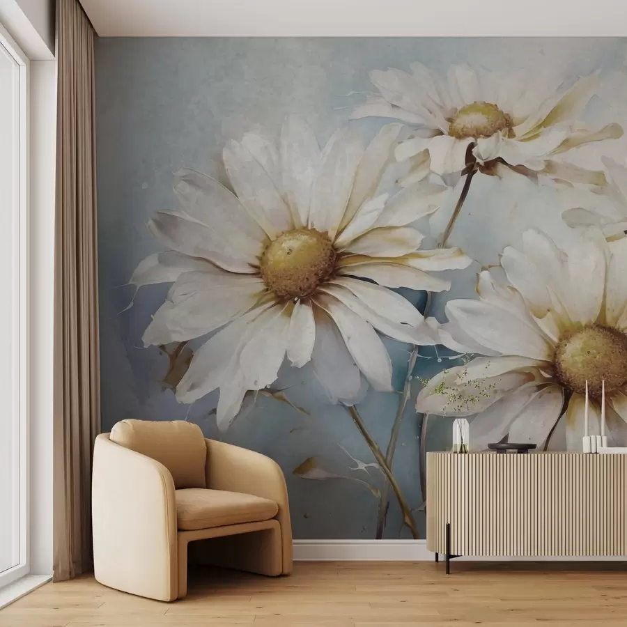 wall murals Цветна лакоћа, беле раде w09776