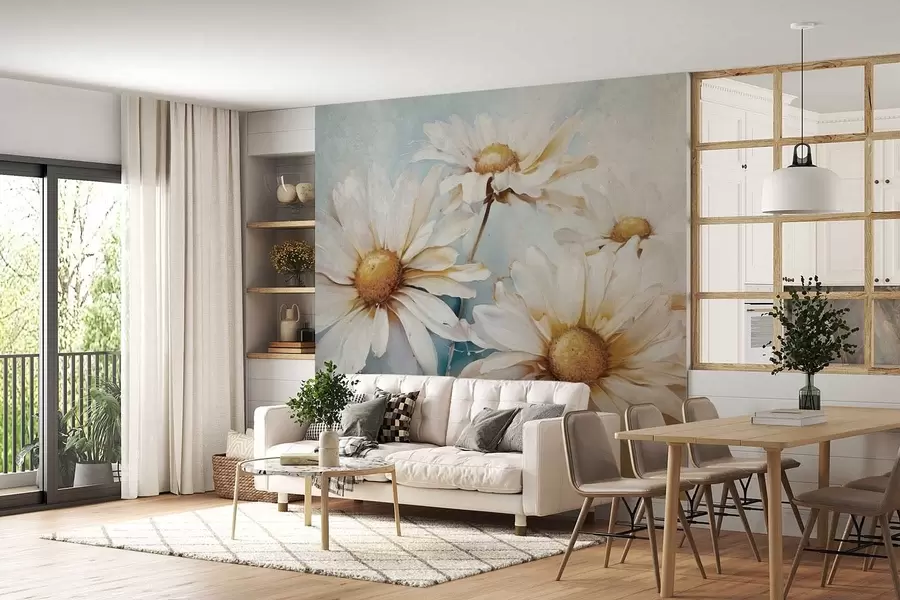 wall murals Цветна лакоћа, беле раде w09776