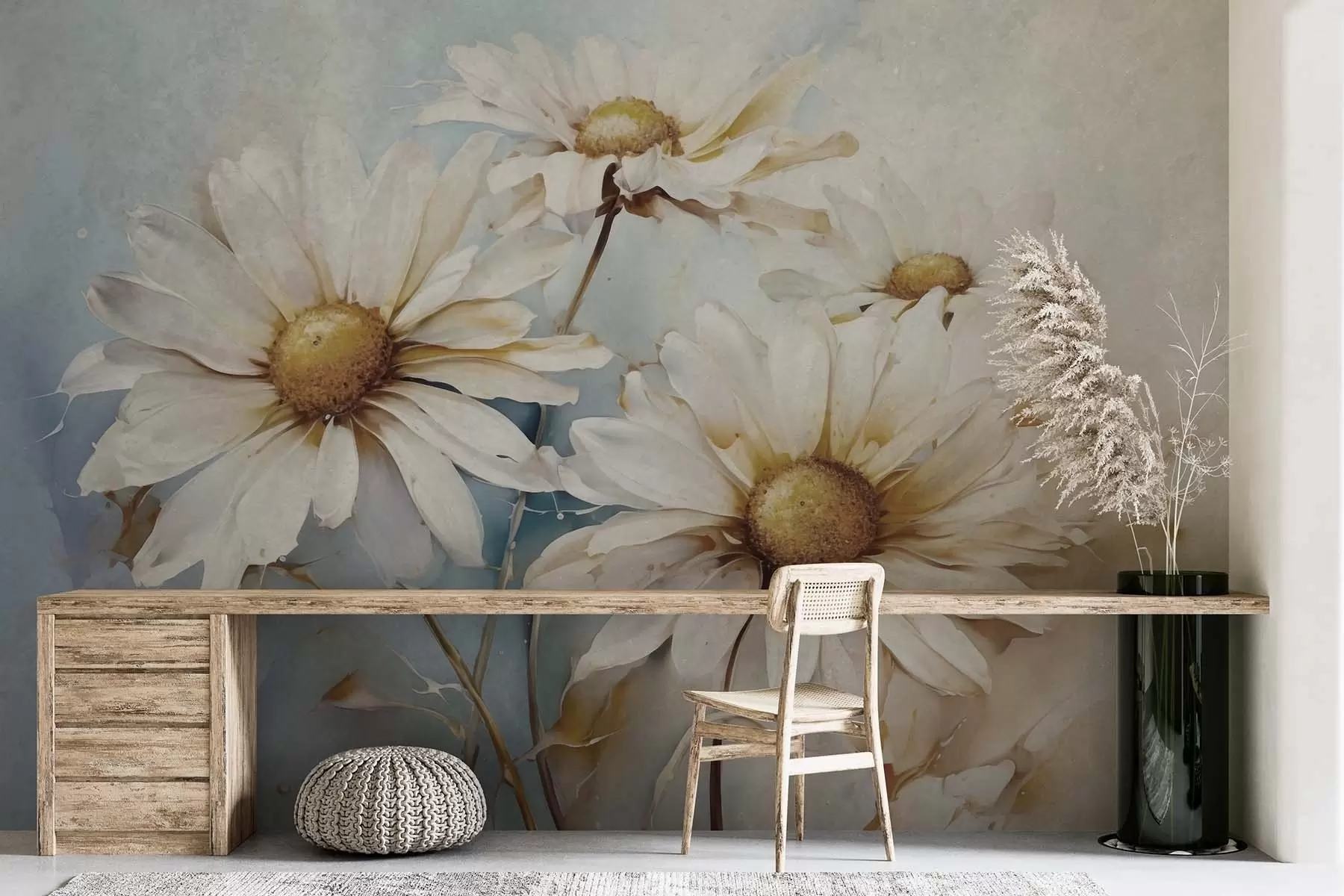 wall murals Цветна лакоћа, беле раде w09776