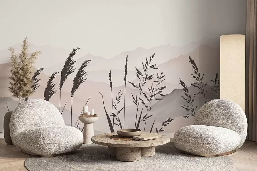 wall murals Силуете траве на позадини планина w05501