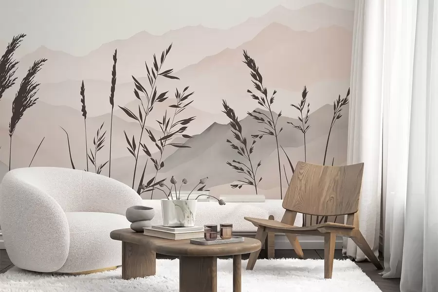 wall murals Силуете траве на позадини планина w05501