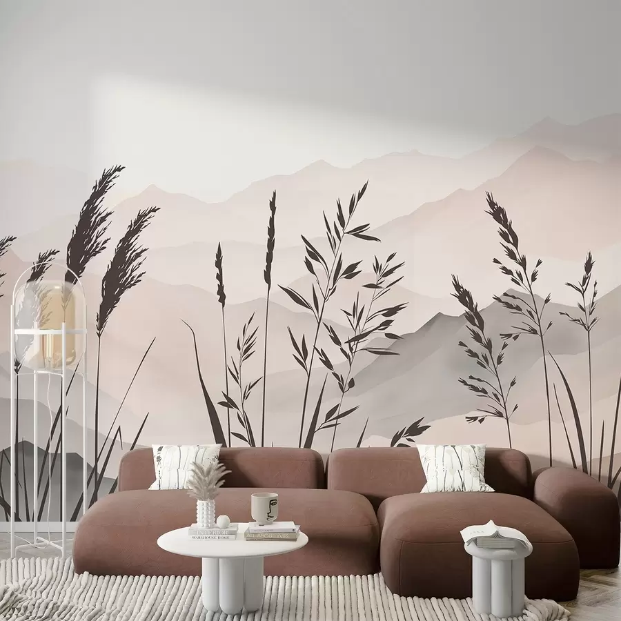 wall murals Силуете траве на позадини планина w05501