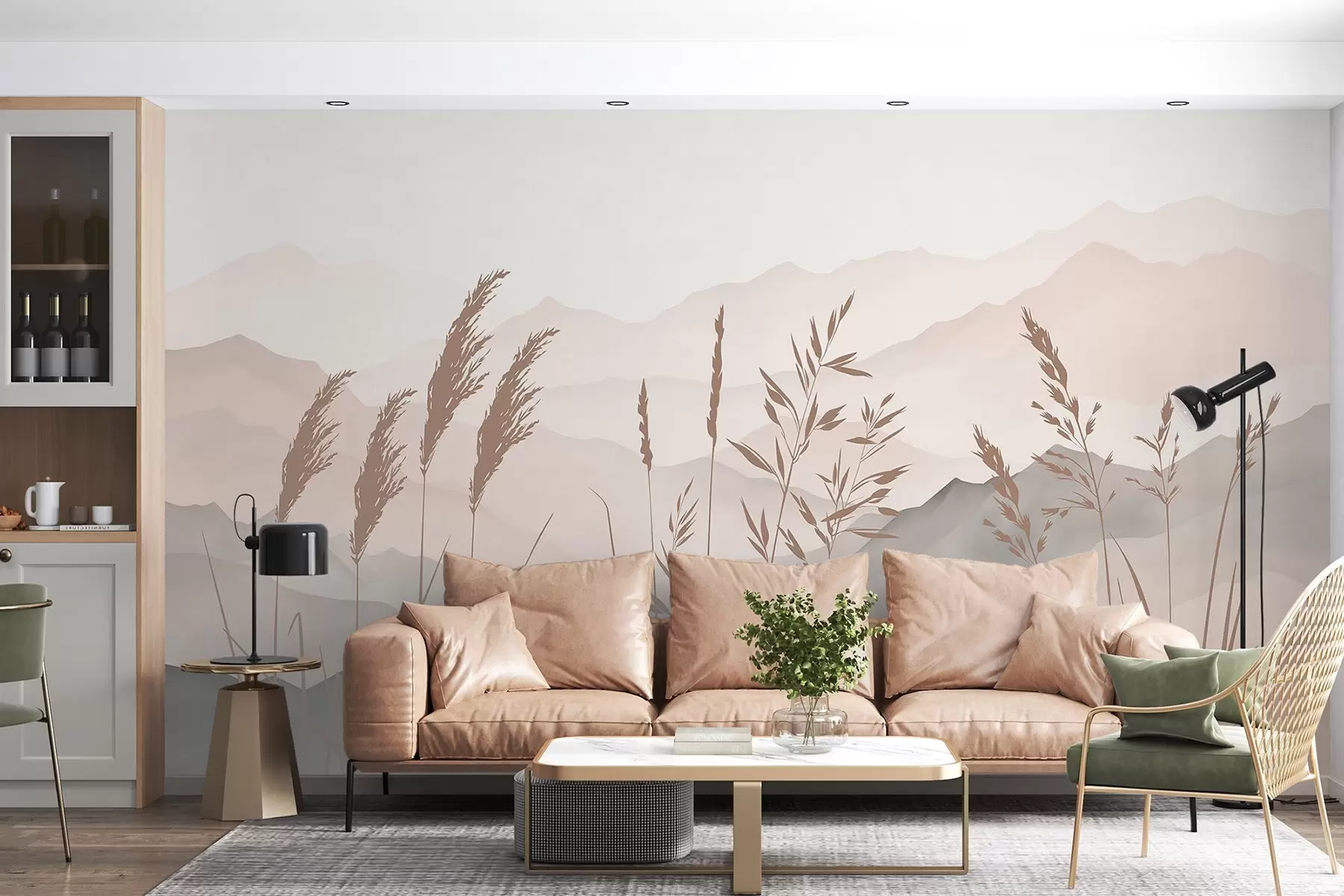 wall murals Силуете траве на позадини планина w05501v1