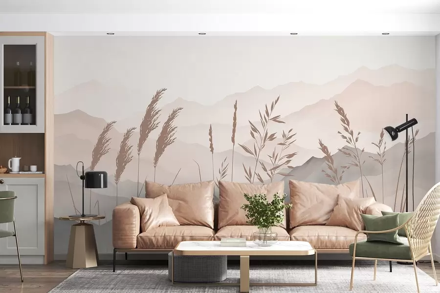 wall murals Силуете траве на позадини планина w05501v1