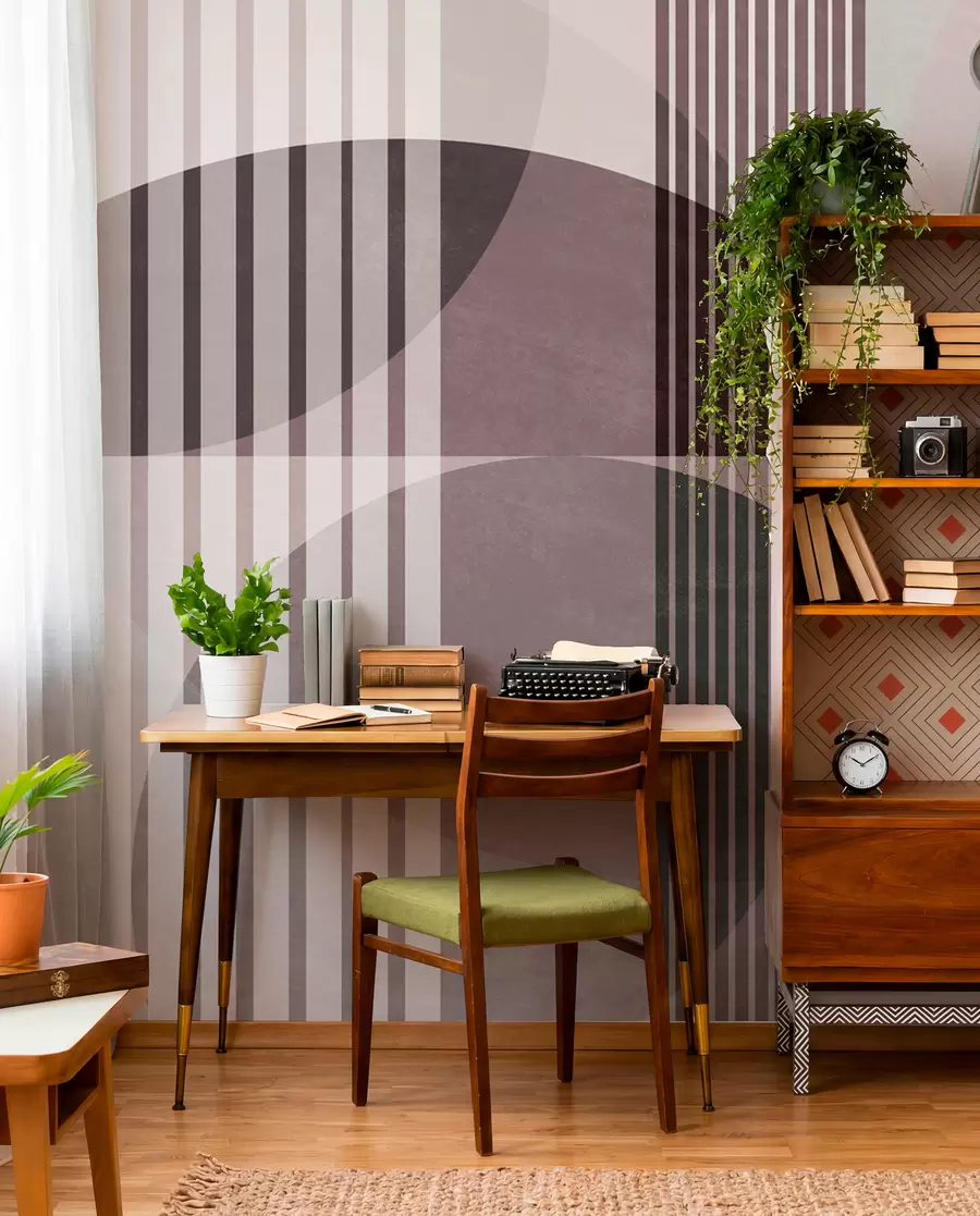 wall murals Апстрактни геометријски облици са круговима и линијама, пригушени тонови, текстурирана, слојевита композиција w09834v1