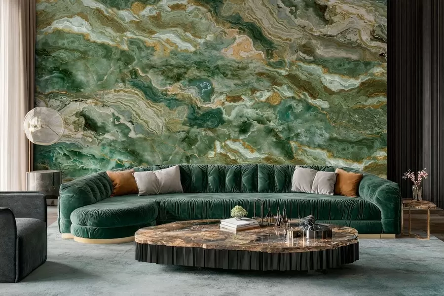 wall murals Текстура зеленог оникса са текућим слојевитим жилама w05429