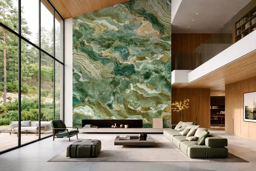 wall murals Текстура зеленог оникса са текућим слојевитим жилама w05429