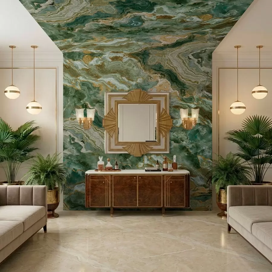 wall murals Текстура зеленог оникса са текућим слојевитим жилама w05429