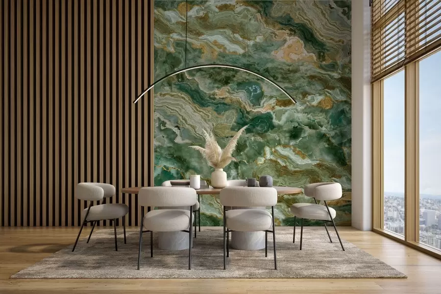 wall murals Текстура зеленог оникса са текућим слојевитим жилама w05429