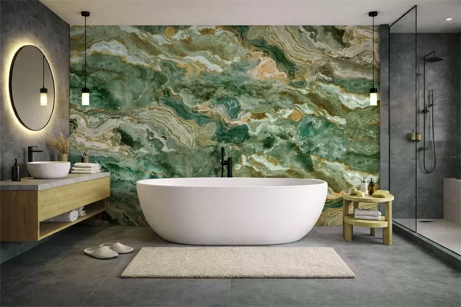 wall murals Текстура зеленог оникса са текућим слојевитим жилама w05429