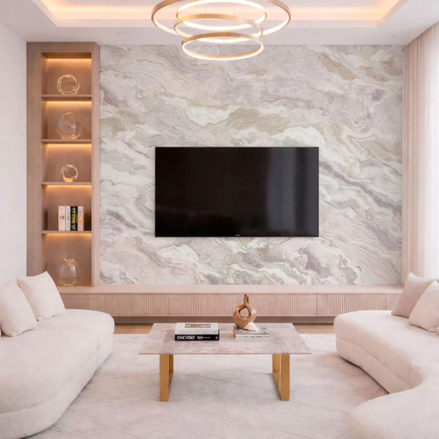 wall murals Светли оникс са беж и сивим, текућим слојевима w05430