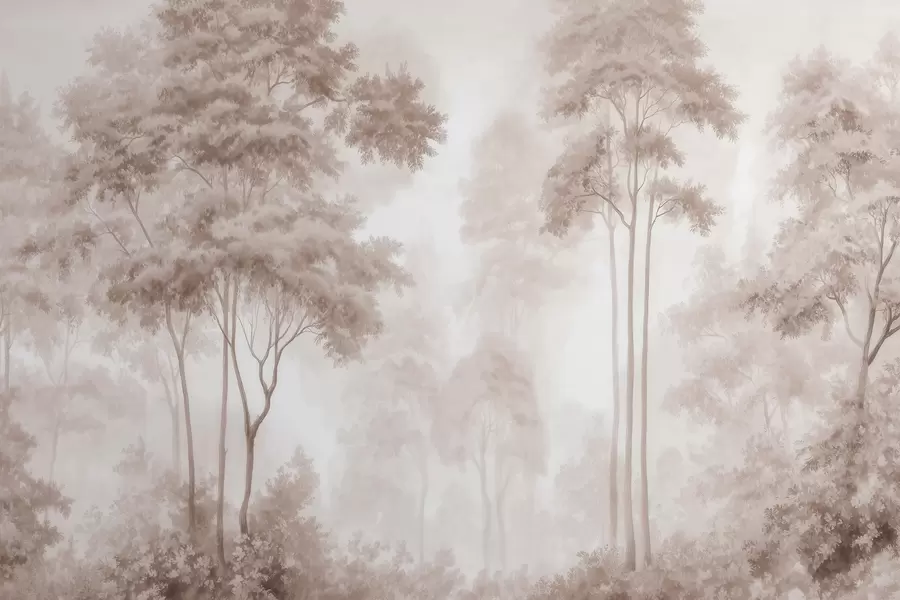 wall murals Апстрактни шумски пејзаж у димљеним беж тоновима са осећајем дубине w09657