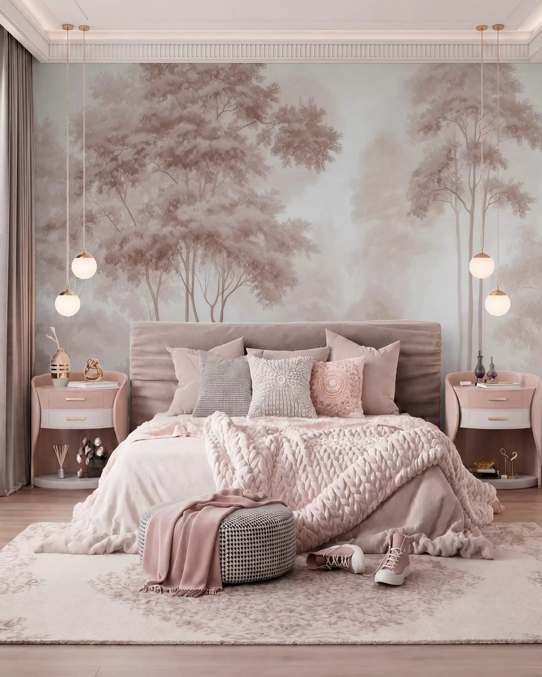 wall murals Апстрактни шумски пејзаж у димљеним беж тоновима са осећајем дубине w09657