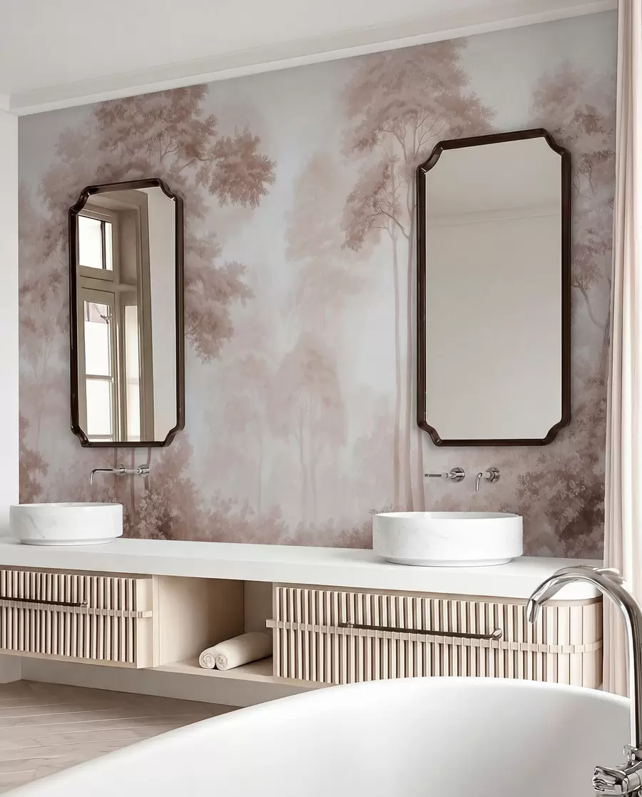 wall murals Апстрактни шумски пејзаж у димљеним беж тоновима са осећајем дубине w09657