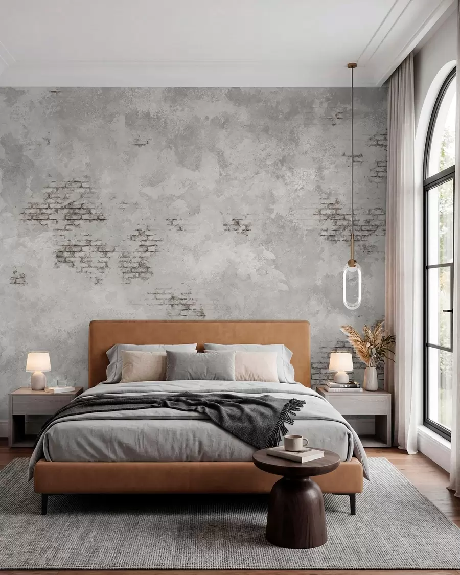 wall murals Грунг текстура малтера са изложеним фрагментима цигле w05161