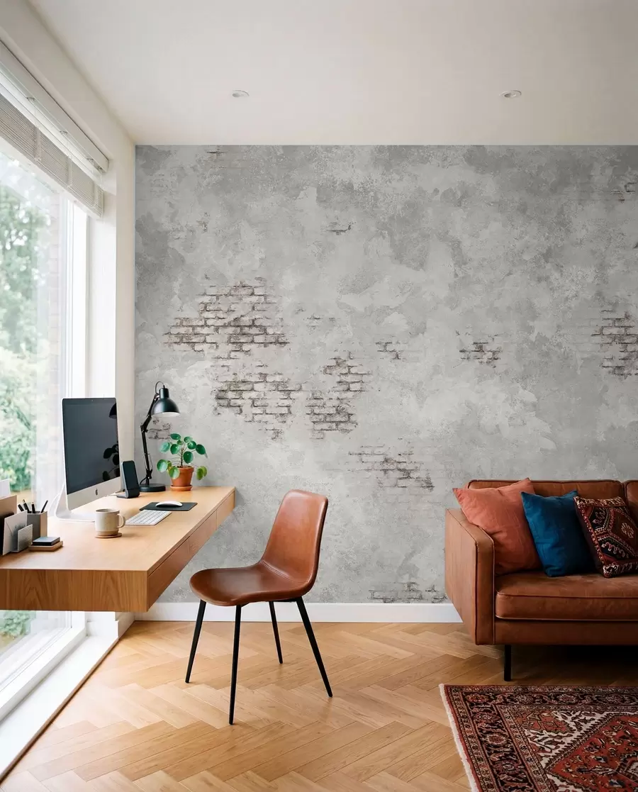 wall murals Грунг текстура малтера са изложеним фрагментима цигле w05161