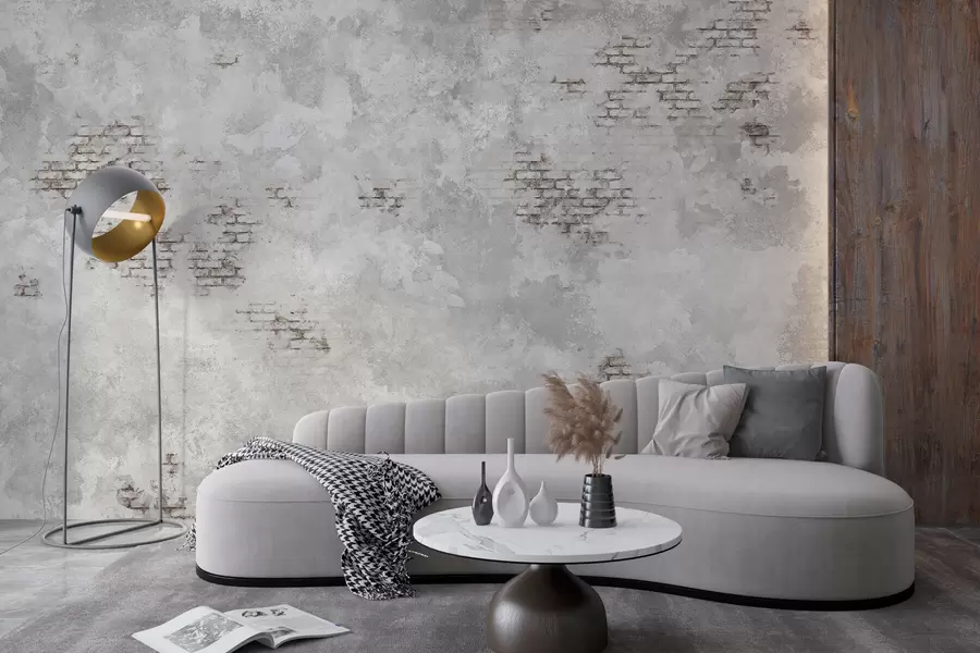 wall murals Грунг текстура малтера са изложеним фрагментима цигле w05161