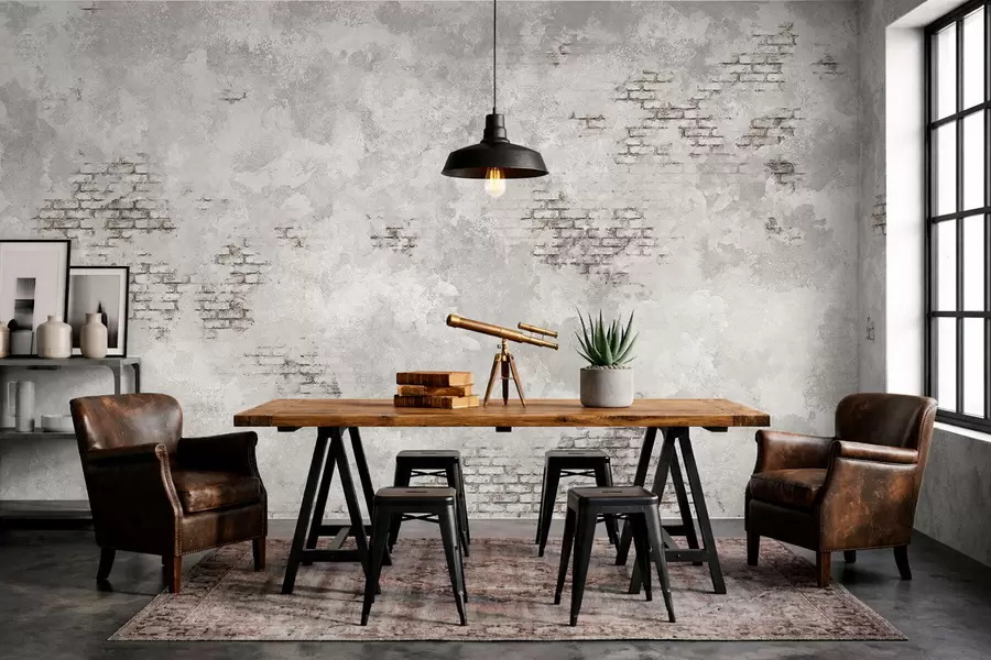 wall murals Грунг текстура малтера са изложеним фрагментима цигле w05161
