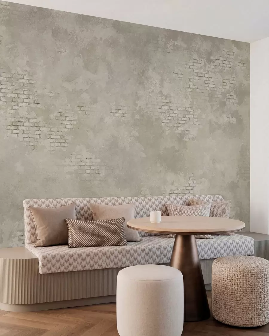 wall murals Гранџ светли малтер са видљивим цигланим мрљама w05161v1
