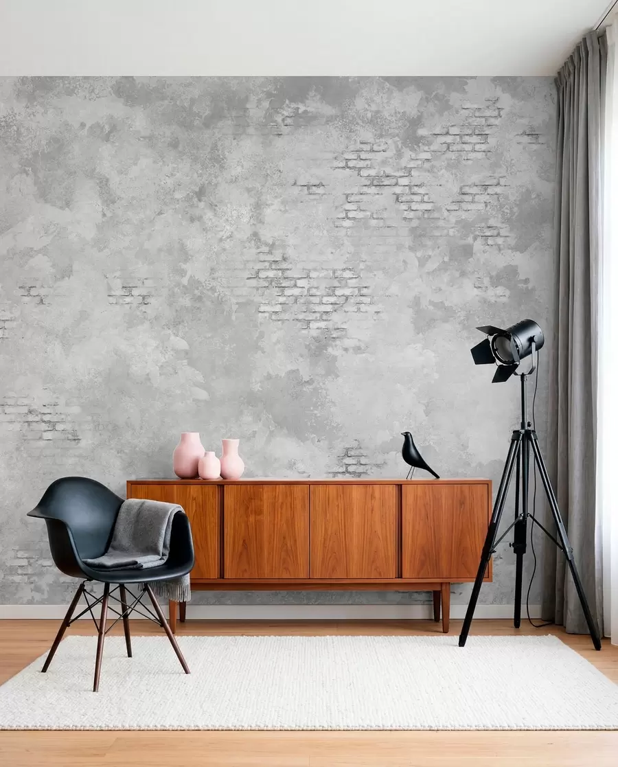 wall murals Грунг сиви малтер са видљивим цигланим мрљама w05161v2