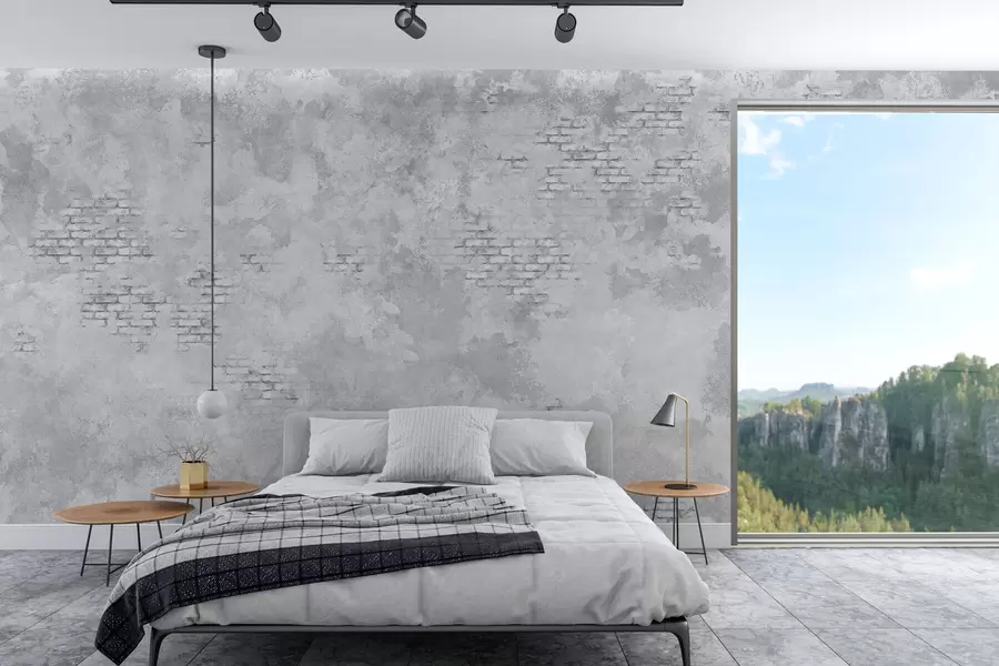wall murals Грунг сиви малтер са видљивим цигланим мрљама w05161v2