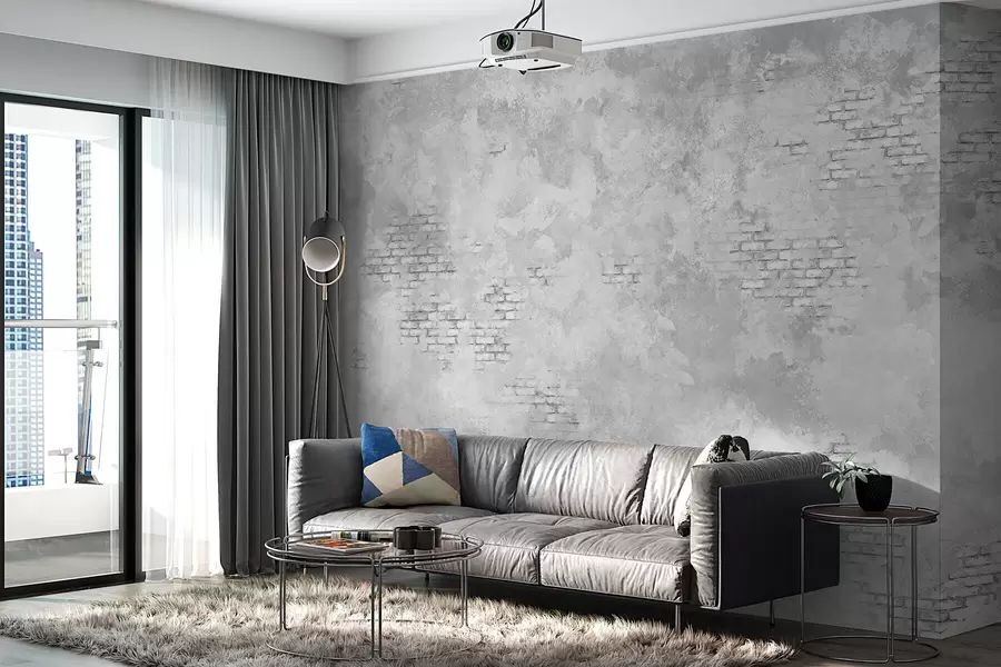 wall murals Грунг сиви малтер са видљивим цигланим мрљама w05161v2