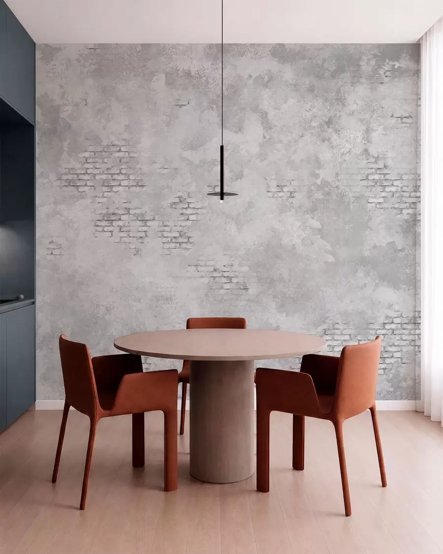wall murals Грунг сиви малтер са видљивим цигланим мрљама w05161v2