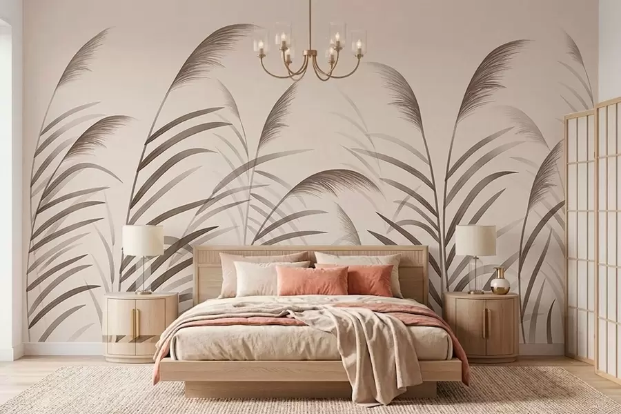 wall murals Минималистичке силуете трске у беж тоновима w05432