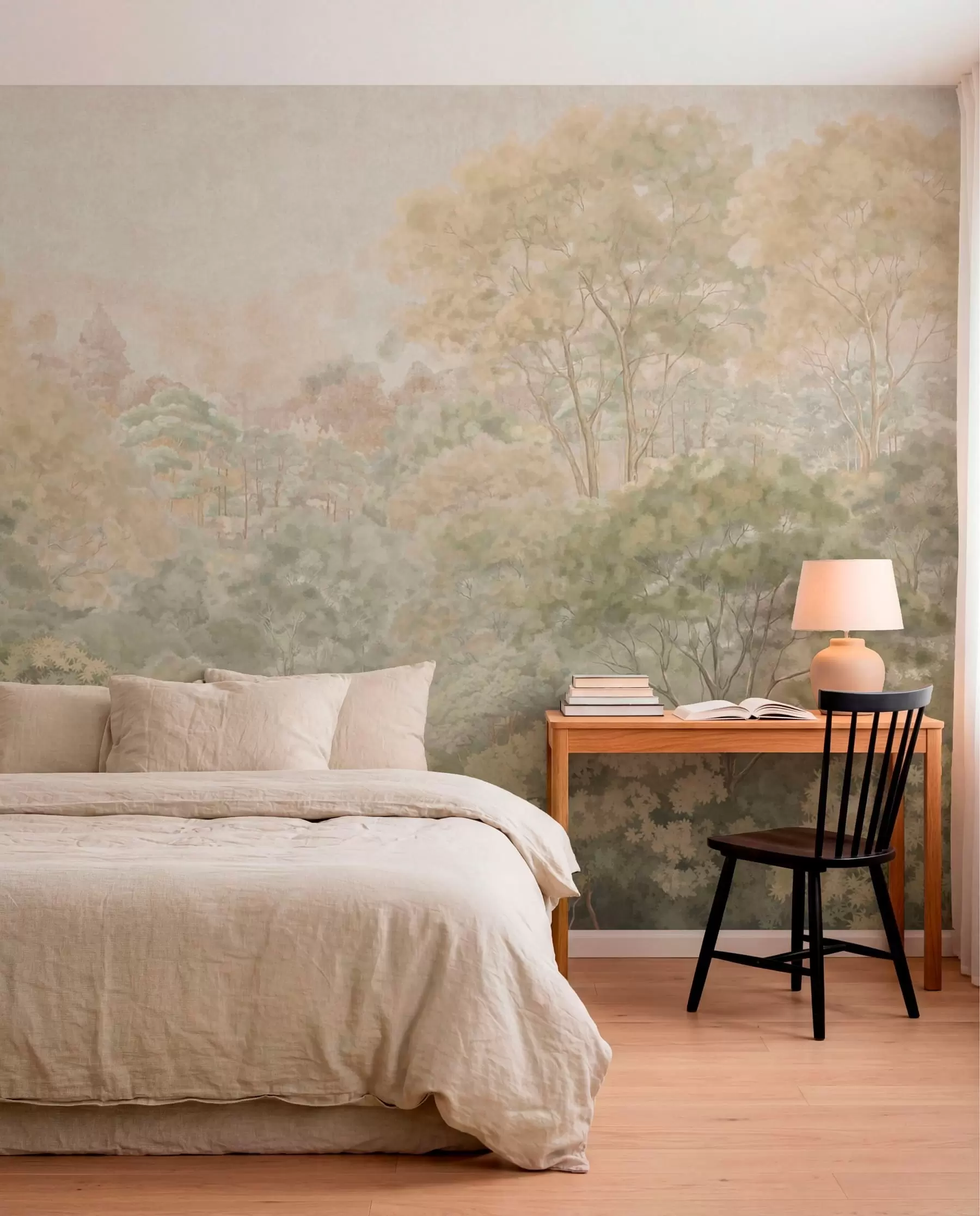 wall murals Винтажни шумски пејзаж у пригушеним зеленим тоновима w05433