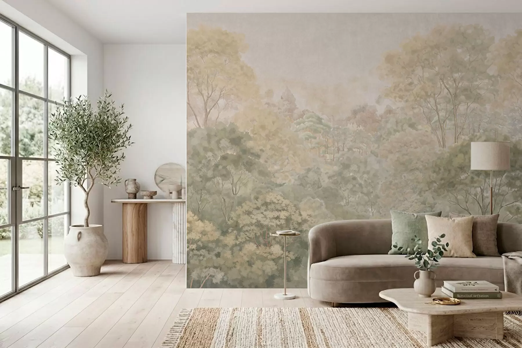 wall murals Винтажни шумски пејзаж у пригушеним зеленим тоновима w05433