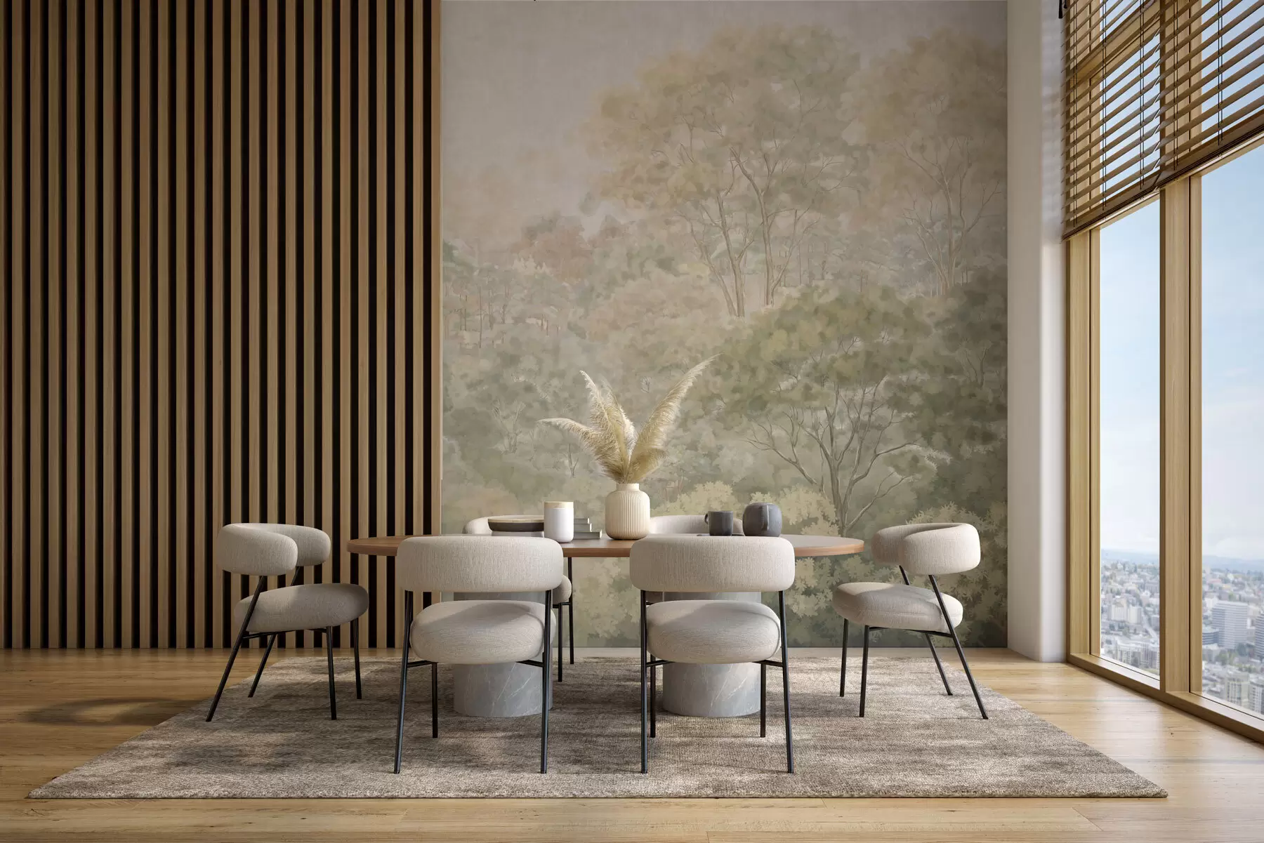 wall murals Винтажни шумски пејзаж у пригушеним зеленим тоновима w05433