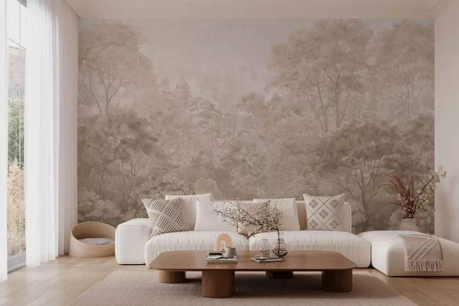 wall murals Винтажни шумски пејзаж у топлим беж тоновима w05433v1