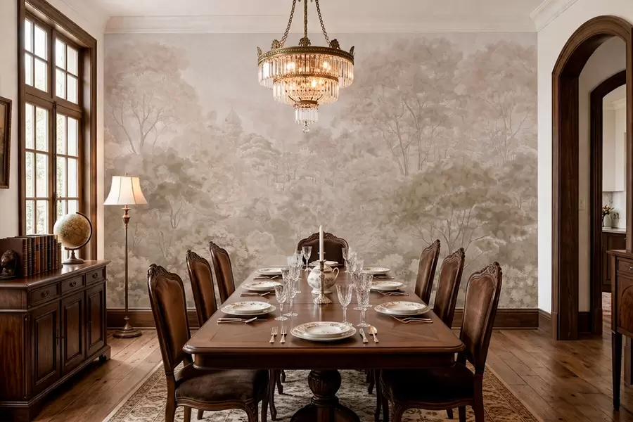 wall murals Винтажни шумски пејзаж у топлим беж тоновима w05433v1