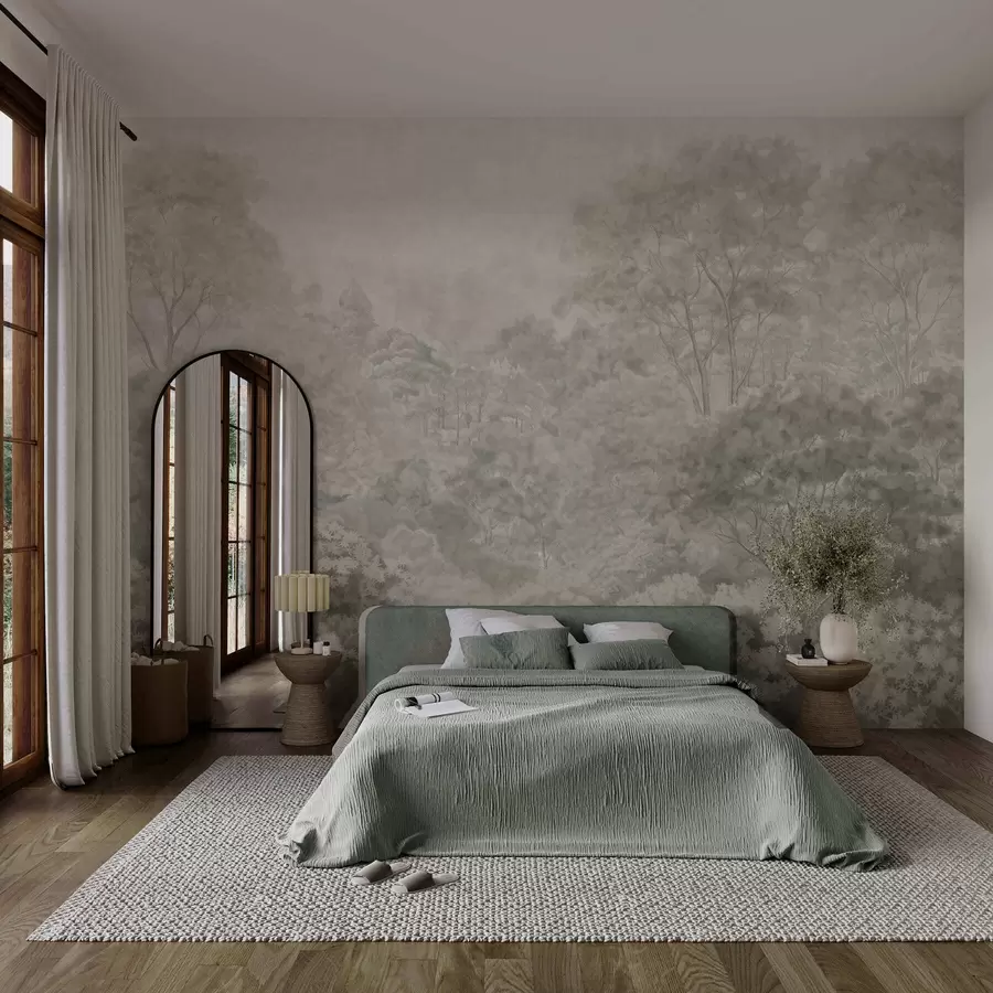wall murals Винтажни пејзаж светле шуме у пастелним тоновима w05433v2