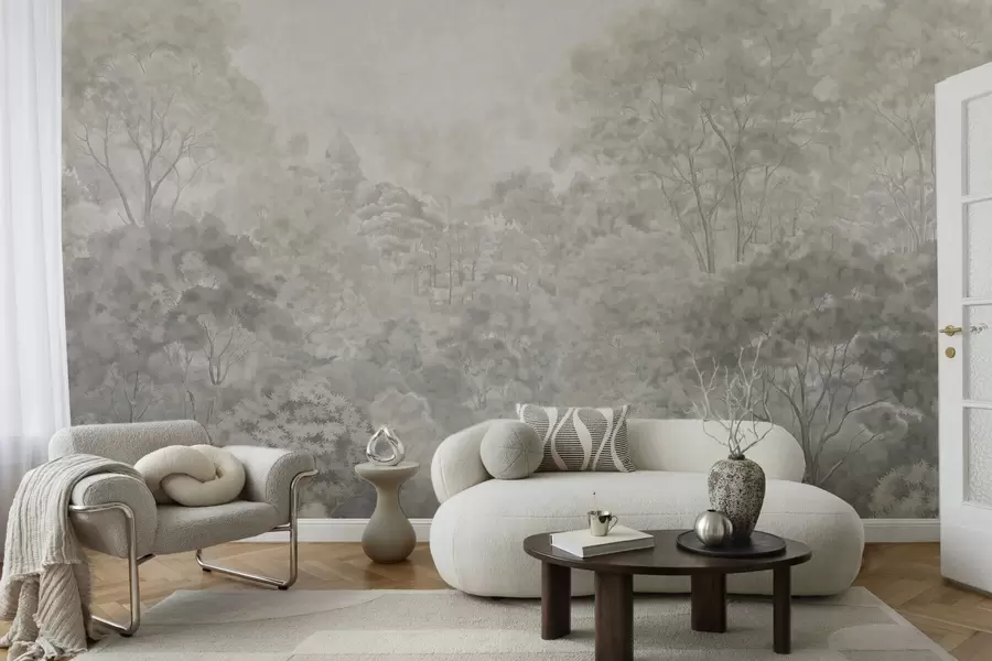 wall murals Винтажни пејзаж светле шуме у пастелним тоновима w05433v2